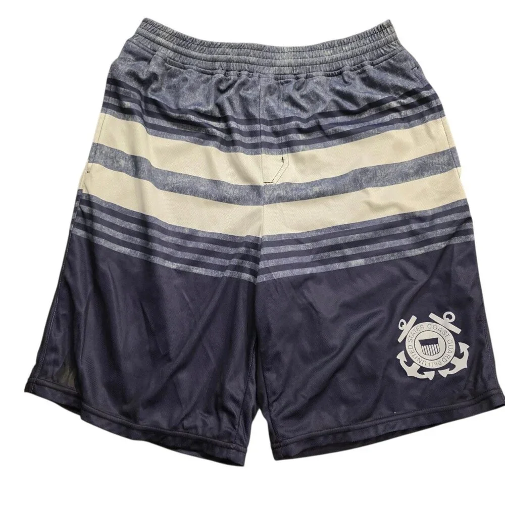 Hurley Activewear Shorts US Coast Guard Logo Shorts Blue White Striped Small NEW